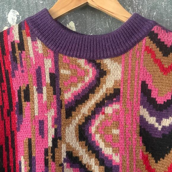 Farm Rio Striped Patchwork Sweater Size Medium - Picture 12 of 14